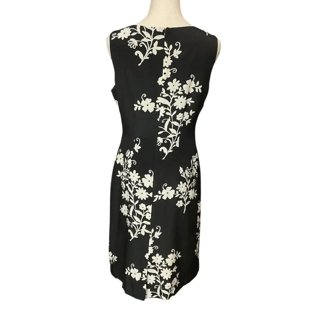 David Warren New York Black Floral Sleeveless Sheath Dress Size 8 100% Silk - Picture 4 of 11